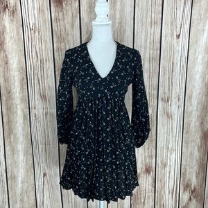 Crazy Horse Black Mini Dress w/White Loop Design V-neck w/Flare Skirt